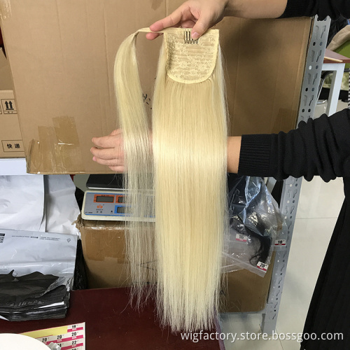 Long blonde ponytail human hair,100 cuticle aligned remy human hair ponytail extension,straight ponytail hair extensions 613